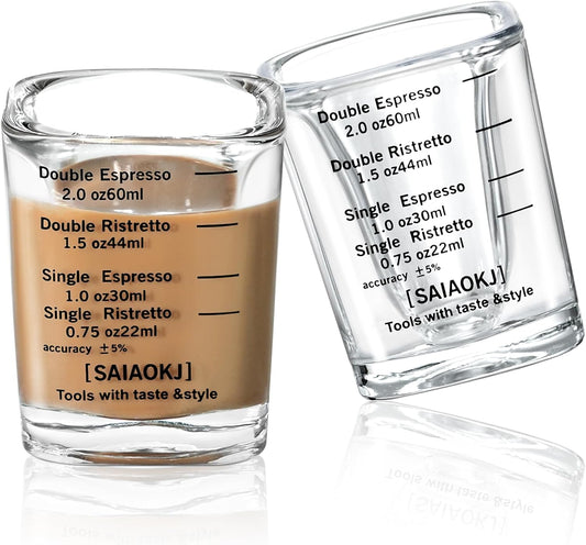 Shot Glasses Measuring Cup Set 2PACK Espresso Shot Glasses Liquid Heavy Glass 2oz/60ml(Black)