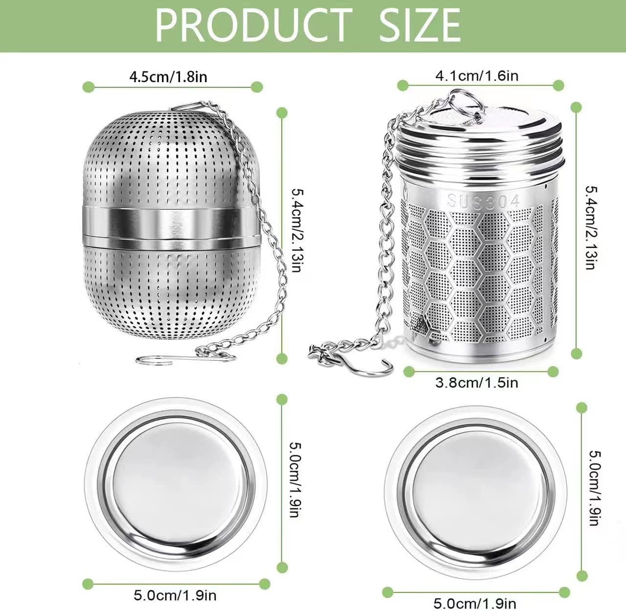 Tea Strainer Tea Infuser for Loose Tea, Tea Steeper 304 Stainless Steel Tea Mesh Strainer with Lid and Drip Tray, 2 Pack Tea Diffuser with Chain Hook, Tea Ball to Brewing Steeping Loose Leaf