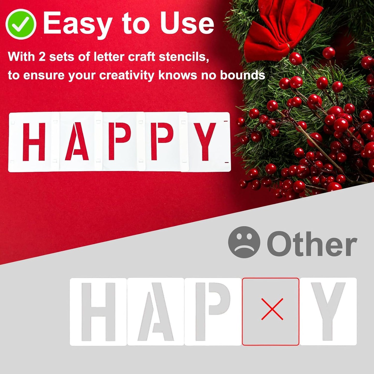 2 Pack - 1 Inch Letter Stencils Set, 72 Reusable Stencils for Painting On Wood, Metal, Walls, Fabric, Rocks with Interlocking, Perfect for Banners, Sign Making & DIY Art (1 inch)