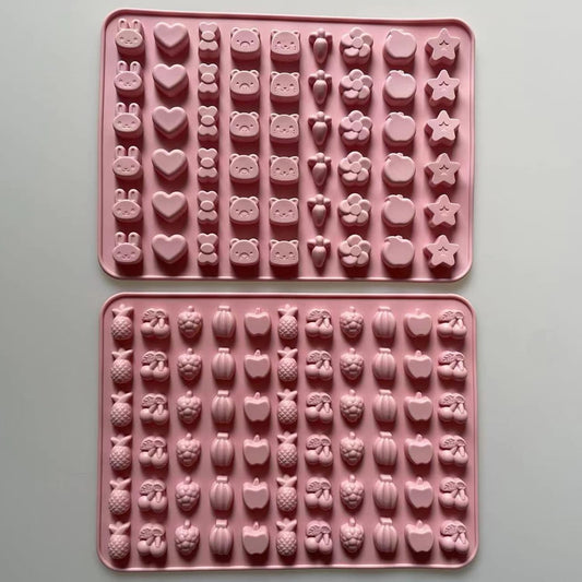 Mini Silicone Molds,120 Cups Chocolate Drops Mold,Fondant Cake Mold for Chocolate,Hard Candy,Biscuits,Cookie,Jelly,Sugarcraft,Homemade Treats and DIY Baking,2 Pack(66 Fruit & 54 Animal) Pink