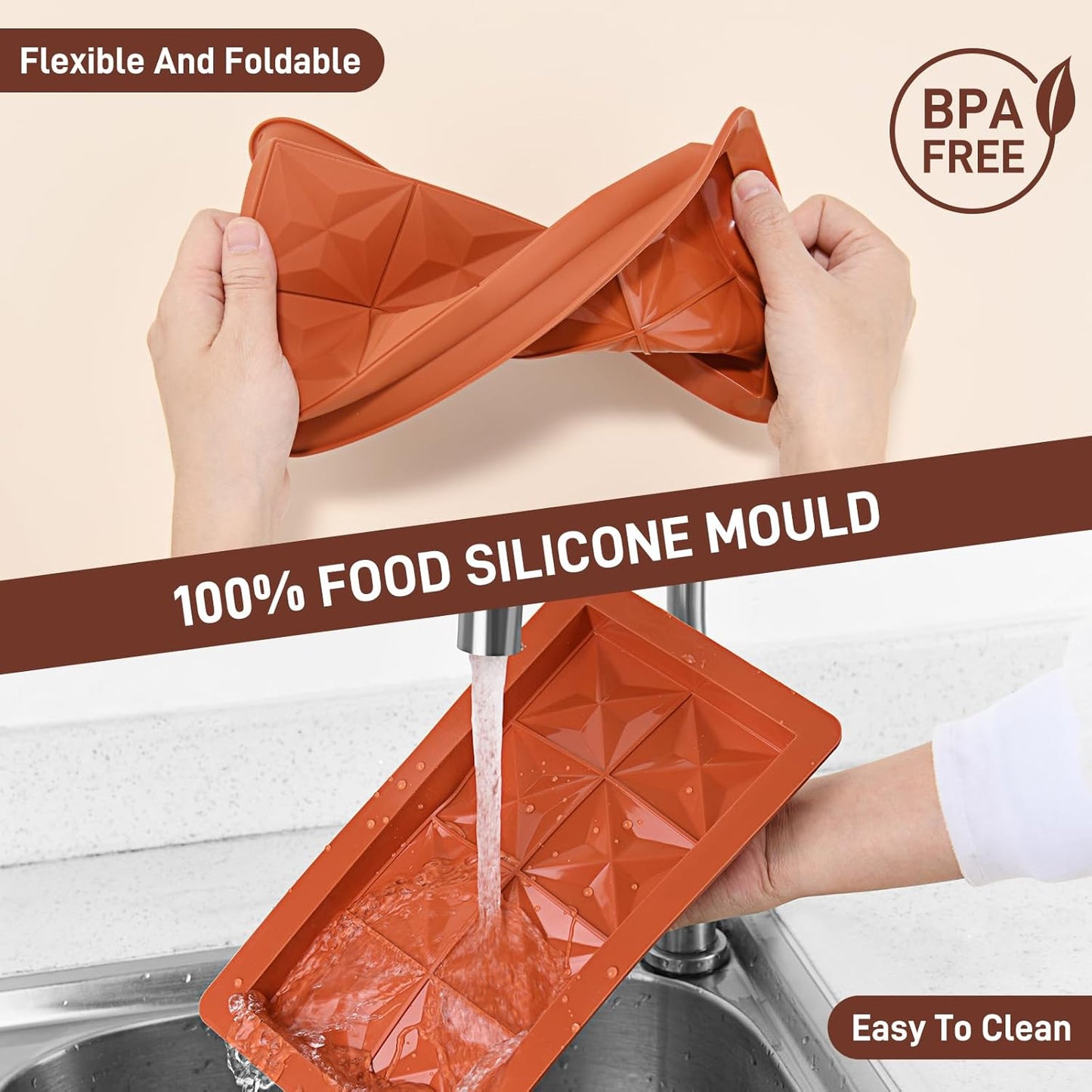 2 Pcs Chocolate Molds Silicone, Deep Chocolate Bar Mold, Non-Stick Food Grade Chocolate Mold for Dubai Chocolate Bar Pistachio, Candy and Chocolate Making - Four-Star Shape