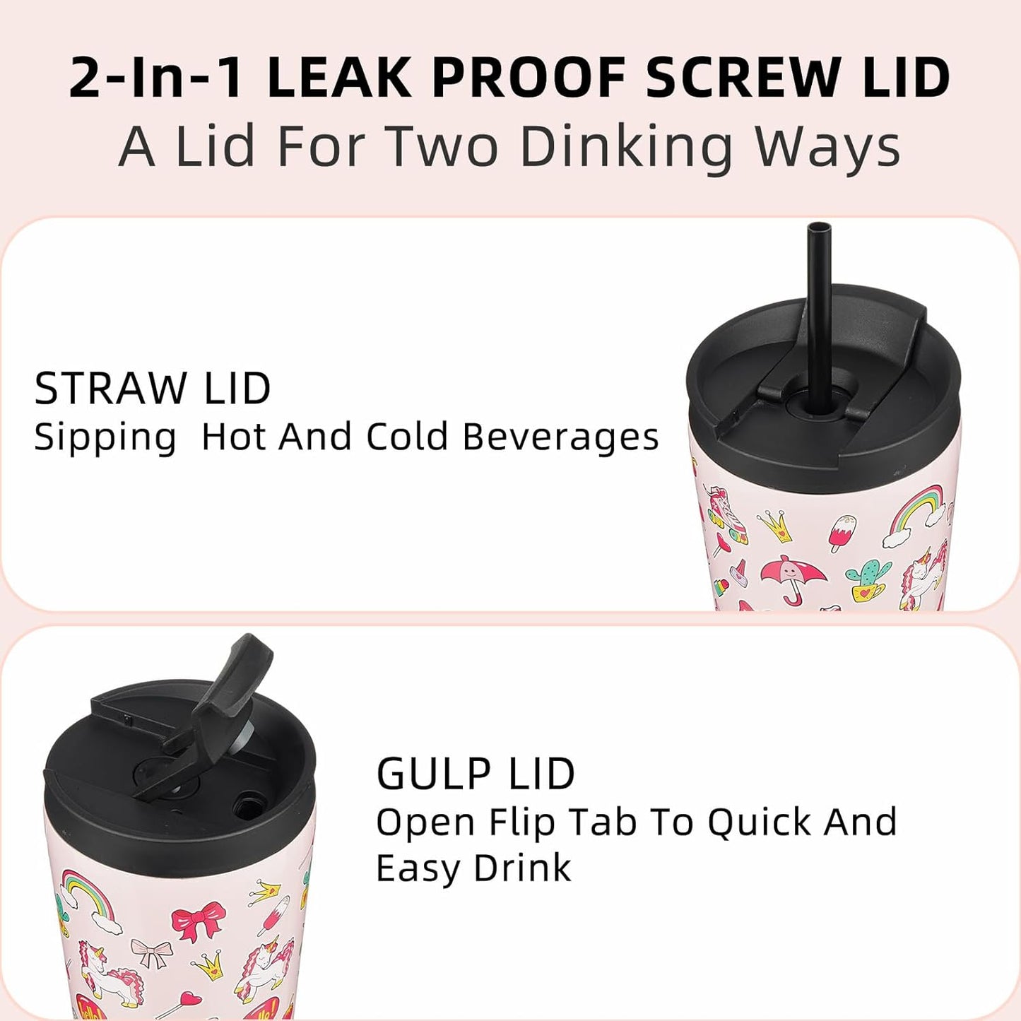 BJPKPK 34oz Insulated Tumbler With lid And Straw Stainless Steel Tumblers Travel Coffee Mug Reusable Thermal Cup,Unicorns