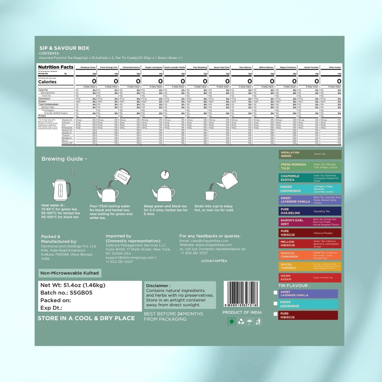 CHAYAM Luxury Tea Gift Set |10 Tea Bags, Lavender Vanilla Loose Leaf 50g/1.76oz, 2 Ceramic Cups & Premium Lead-Free Brass Infuser | Gift for Women & Tea Lovers