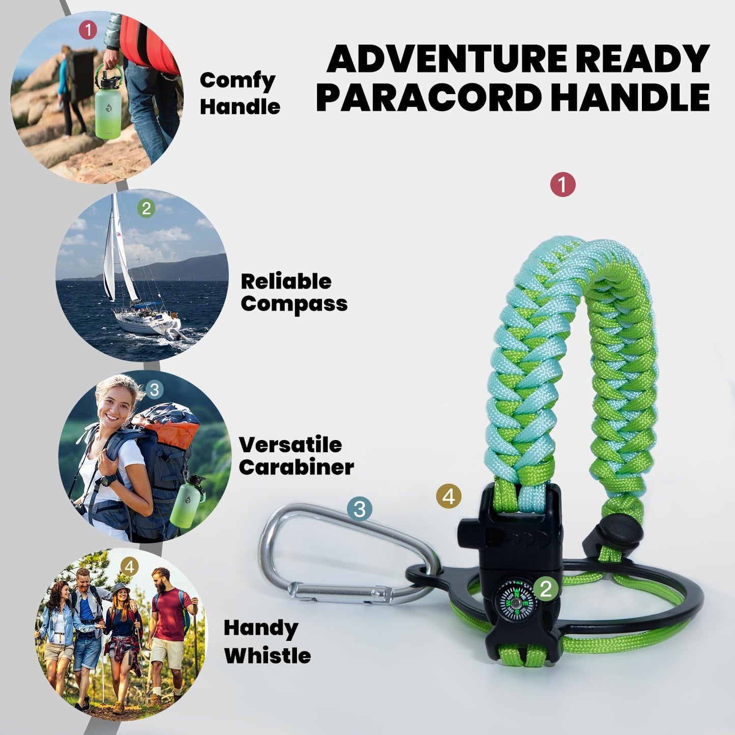 Insulated Water Bottle 64 oz, Triple Wall Vacuum Stainless Steel (Cold for 48 Hrs), Leak Proof & Non-BPA, Half Gallon Water Flask Jug with Paracord Handle & Straw Spout Lids