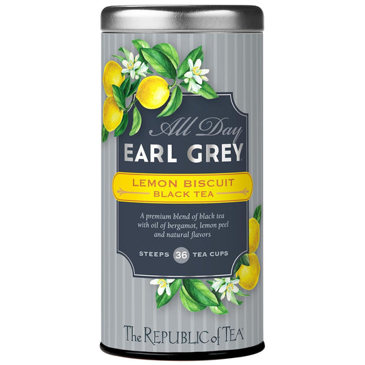The Republic of Tea – All Day Earl Grey Lemon Biscuit Black Tea, Naturally Caffeinated, 36 Tea Bags