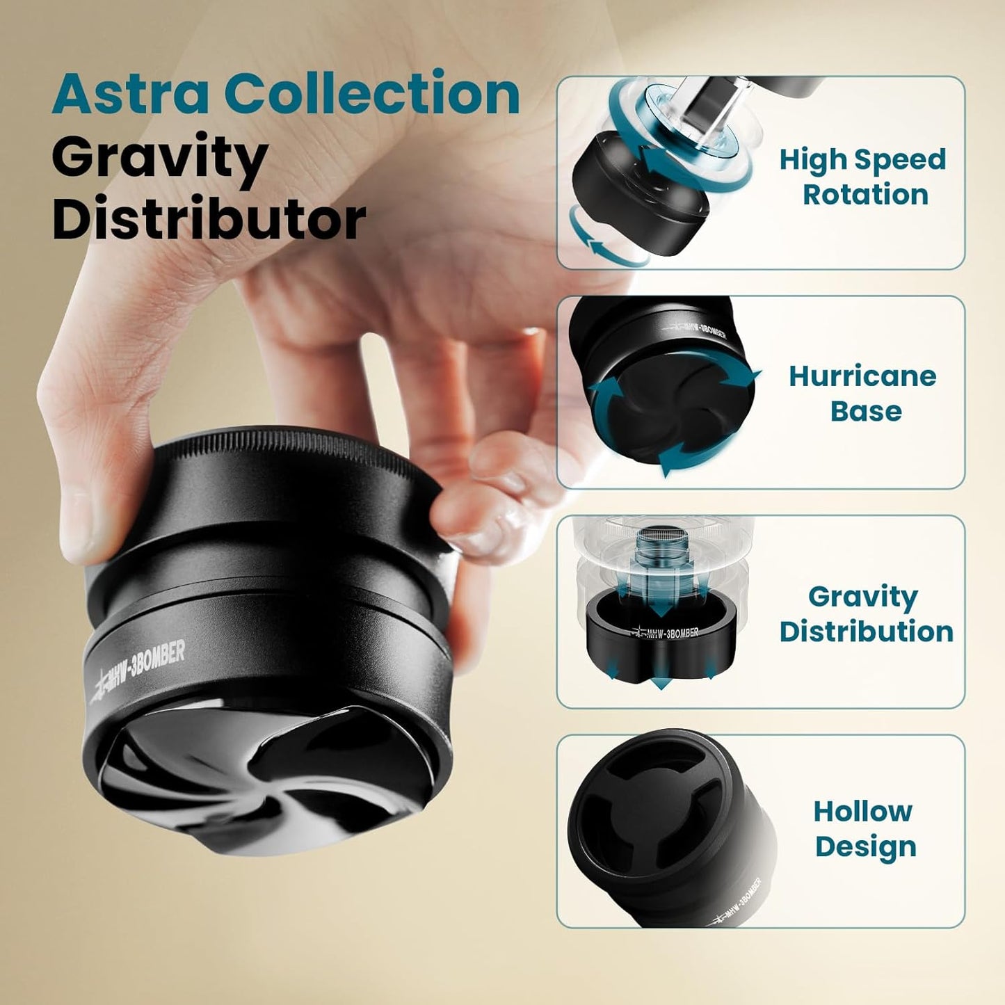 MHW-3BOMBER 53.3mm Coffee Distributor for Breville, Gravity Espresso Distribution Tool with Adaptive Height for Barista, Coffee Leveler for 53mm/54mm Portafilter, Astra Distributor, T7020-OS