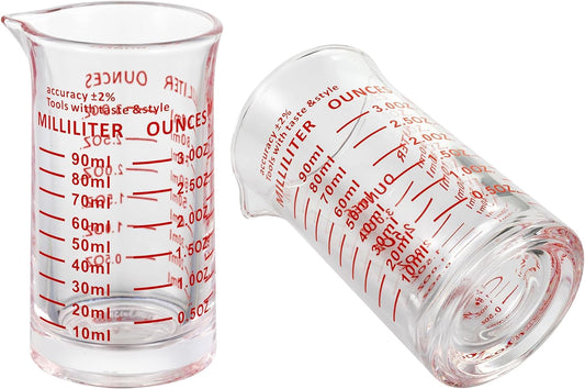 Ackers 3oz/90ml Glass Measuring Cup – Shot Glass with Double Scale-Ounce,Ml Markings for Kitchen & Bar(Pack of 2)