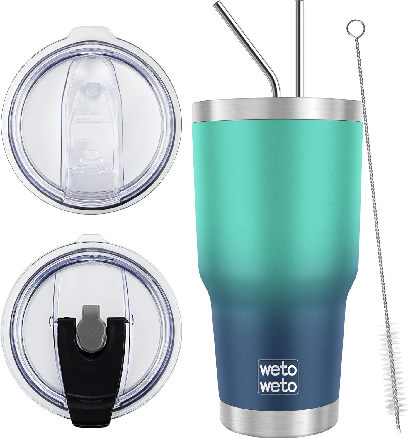 WETOWETO 30 oz Tumbler with 2 Straws and 2 Lids, Stainless Steel Insulated Vacuum Coffee Tumbler Cup, Double Wall Leakproof Travel Mug (Green-Blue Gradient, 1 Pack)