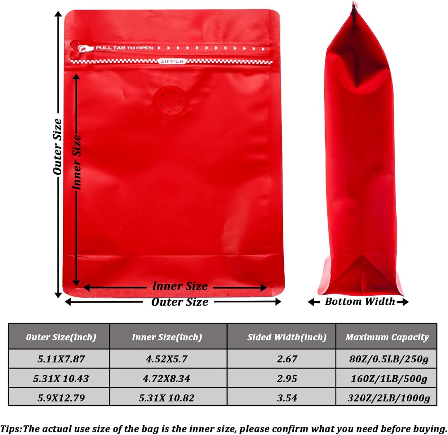 Coffee Bags with Valve (50 PCS,8oz/0.5lb) Red High Barrier Aluminum Foil Flat Bottom Standing Coffee Beans Storage Packaging Bags, Reusable Heat Seal Side Zipper Pouches for Small Business and Home