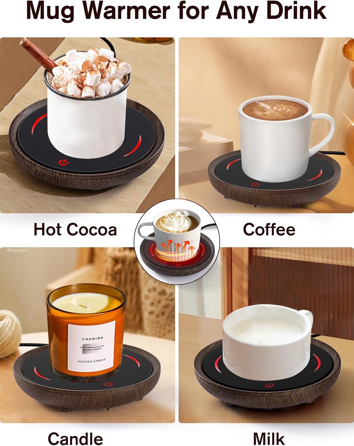 PUSEE Candle Mug Warmer, Gravity-Induction Coffee Mug Warmer for Desk with 2 Temp Settings, Auto Shut Off Coffee Cup Warmer, Beverage Warmers Heating Plate for Coffee, Tea, Milk and Candle Wax