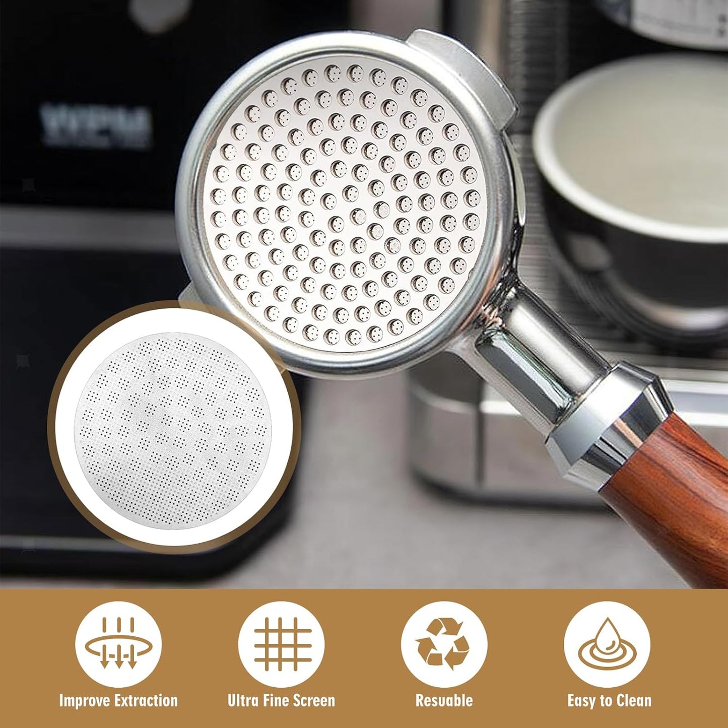 58.35mm Espresso Puck Screen, Stainless Steel Reusable Espresso Filters, 150μm, Bottomless Portafilter Filter Accessories for Espresso Portafilter Filter Basket