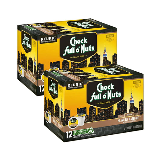 Chock Full o'Nuts Heavenly Hazelnut Coffee, Compatible with K-Cup Pods, 12 CT (Pack of 2)