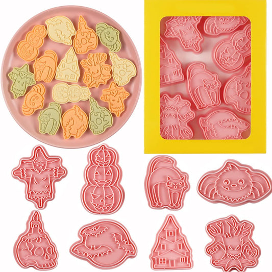 8 Pcs Halloween Cookie Cutters Set Baking Molds 3D Halloween Press type Cookie Cutter for Baking, Fondant, Cheese, and Pastries