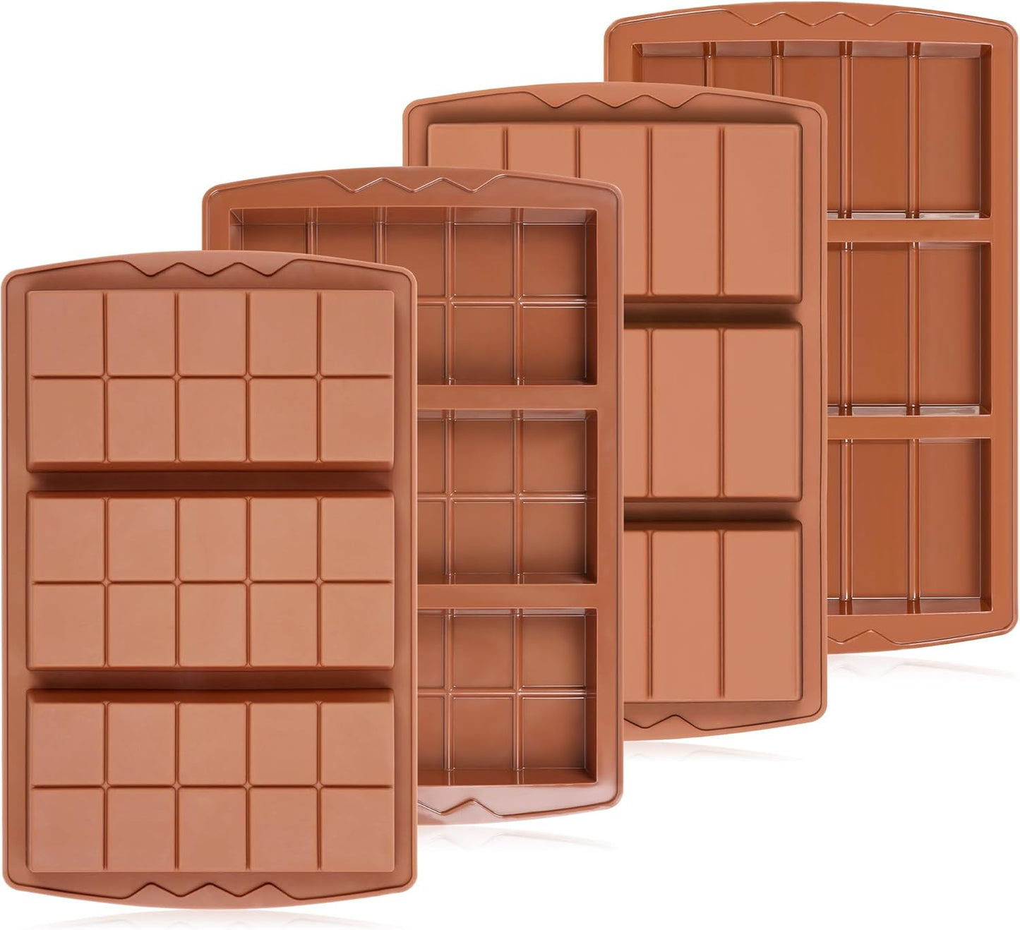 4 Pcs Chocolate Bar Mold Deep Dubai 0.85 Inch Stuffed Chocolate Molds Silicone Large Break Apart Silicone Molds (10 Snap + 5 Snap）