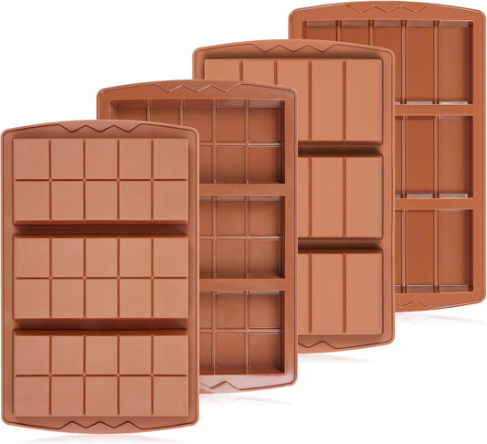 4 Pcs Chocolate Bar Mold Deep Dubai 0.85 Inch Stuffed Chocolate Molds Silicone Large Break Apart Silicone Molds (10 Snap + 5 Snap）
