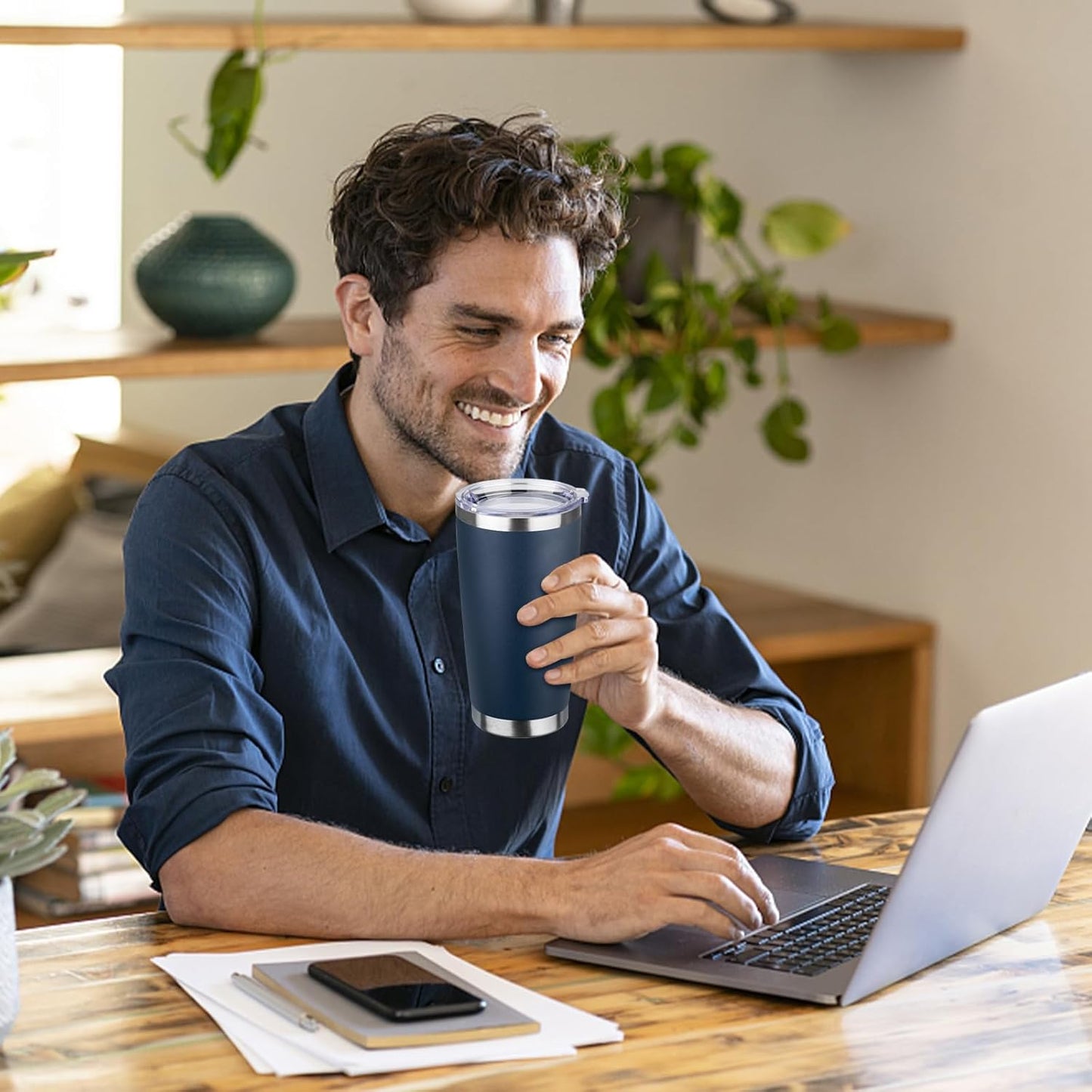 StarSpeed 20oz Tumbler Bulk with Lid, Stainless Steel Insulated Tumblers Double Wall Vacuum Insulated Travel Mug, Powder Coated Coffee Cups for Hot and Cold Drinks(Navy Blue,1)