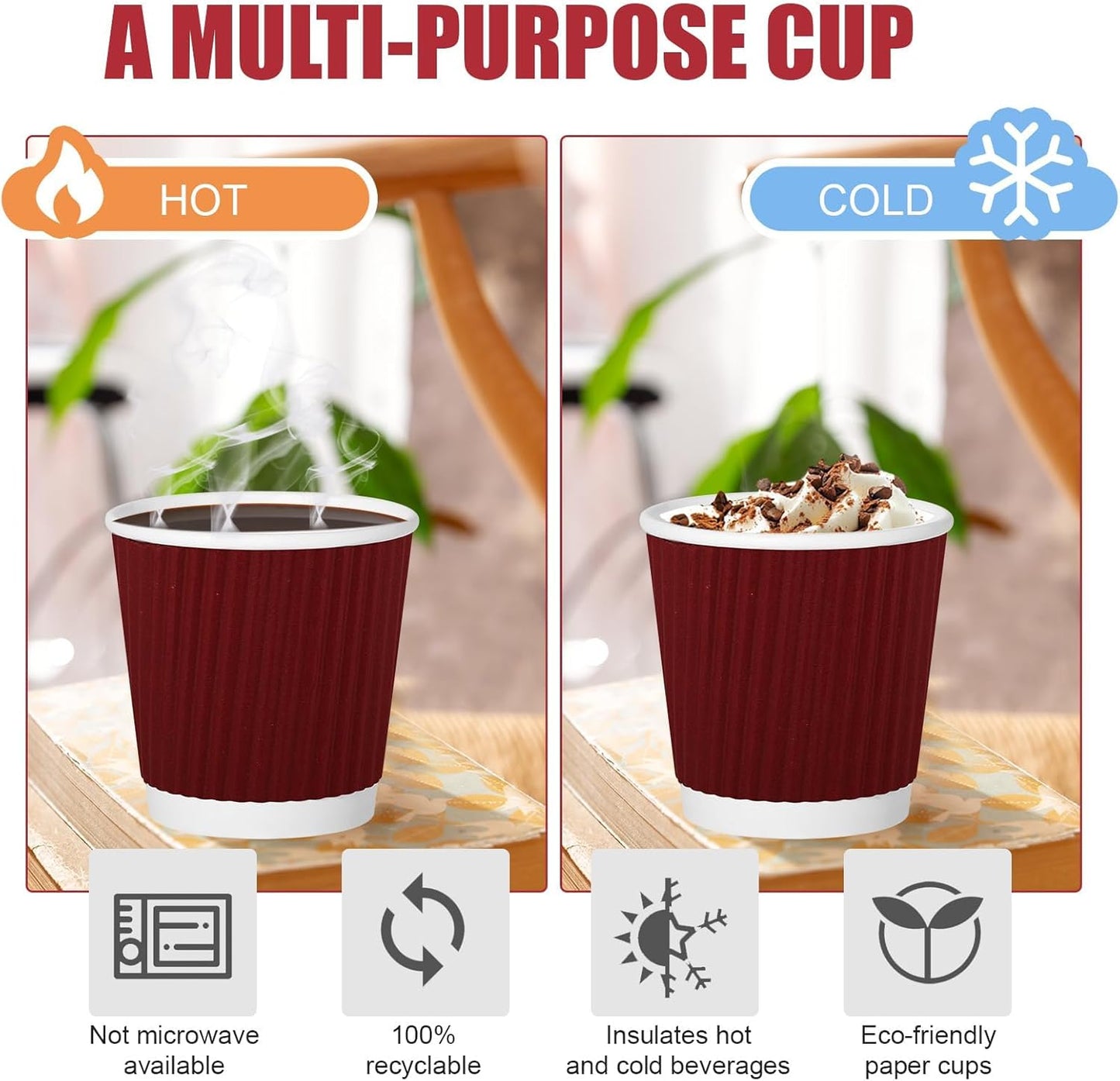 240Pack Paper Espresso Coffee Cups, 4 oz Disposable Coffee Cups,Corrugated Insulated Ripple Wall, Paper Ripple Cups for Coffee, Hot Chocolate and Hot Tea Drinks -Red