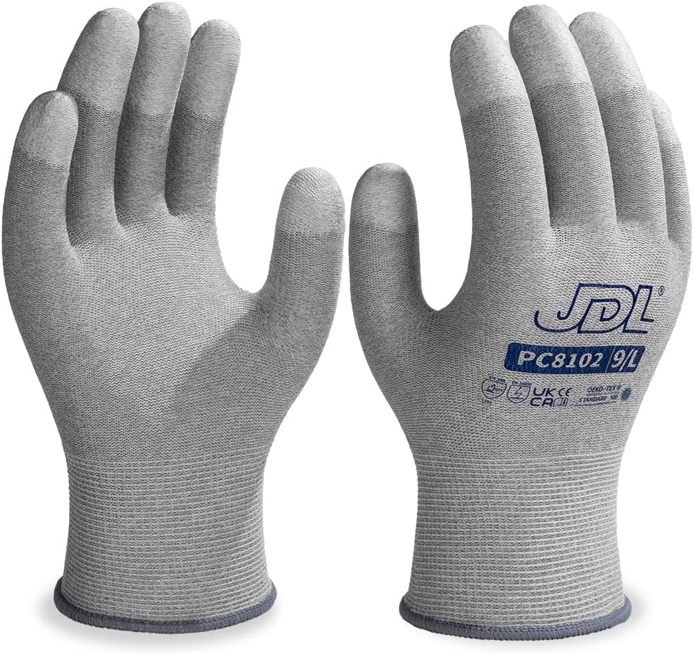 JDL ESD Work Gloves, Anti-Static Gloves for PC Building, 12 pairs, Computer Installation & Repair, High Resistance Carbon Fiber Gloves, Medium