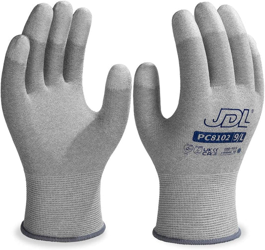 JDL ESD Work Gloves, Anti-Static Gloves for PC Building, 6 pairs, Computer Installation & Repair, High Resistance Carbon Fiber Gloves, Large