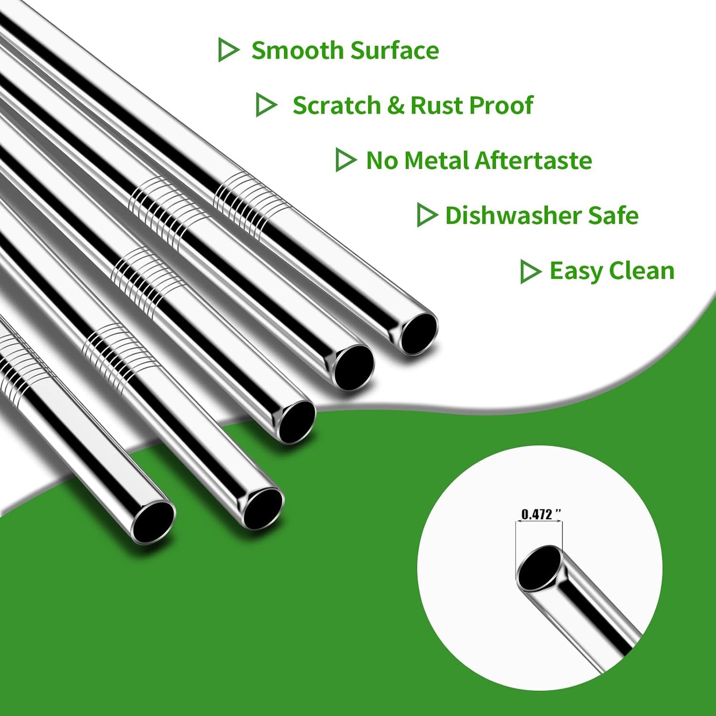 Lazycorner 5 Pcs Stainless Steel Smoothie Straws, 0.4'' Extra Wide Reusable Metal Drinking Straws for Milkshake, Smoothie, Beverage, Set of 5 with 2 Cleaning Brush