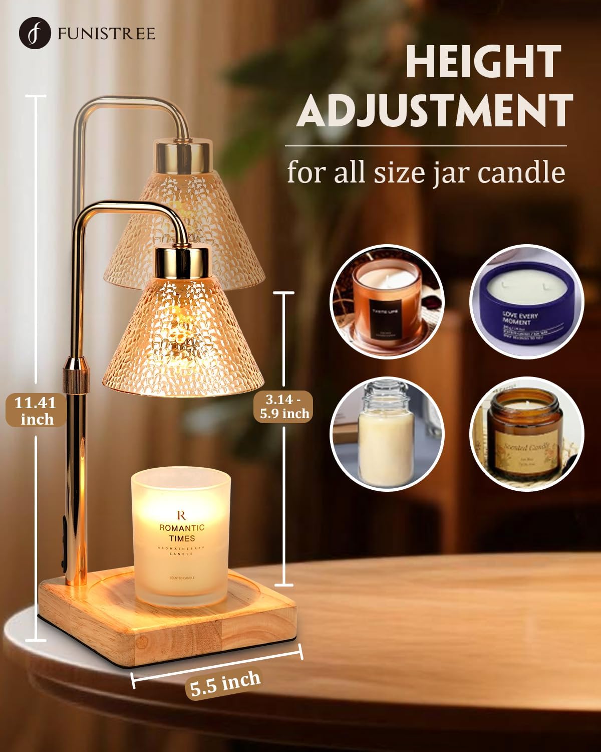Candle Warmer Lamp with Timer Dimmable, Adjustable Height, Anniversary Women Gifts for Her Girlfriend, House Warming Gifts New Home Room Decor, Wax Warmer Lamp for Jar Candles with 2 Bulbs