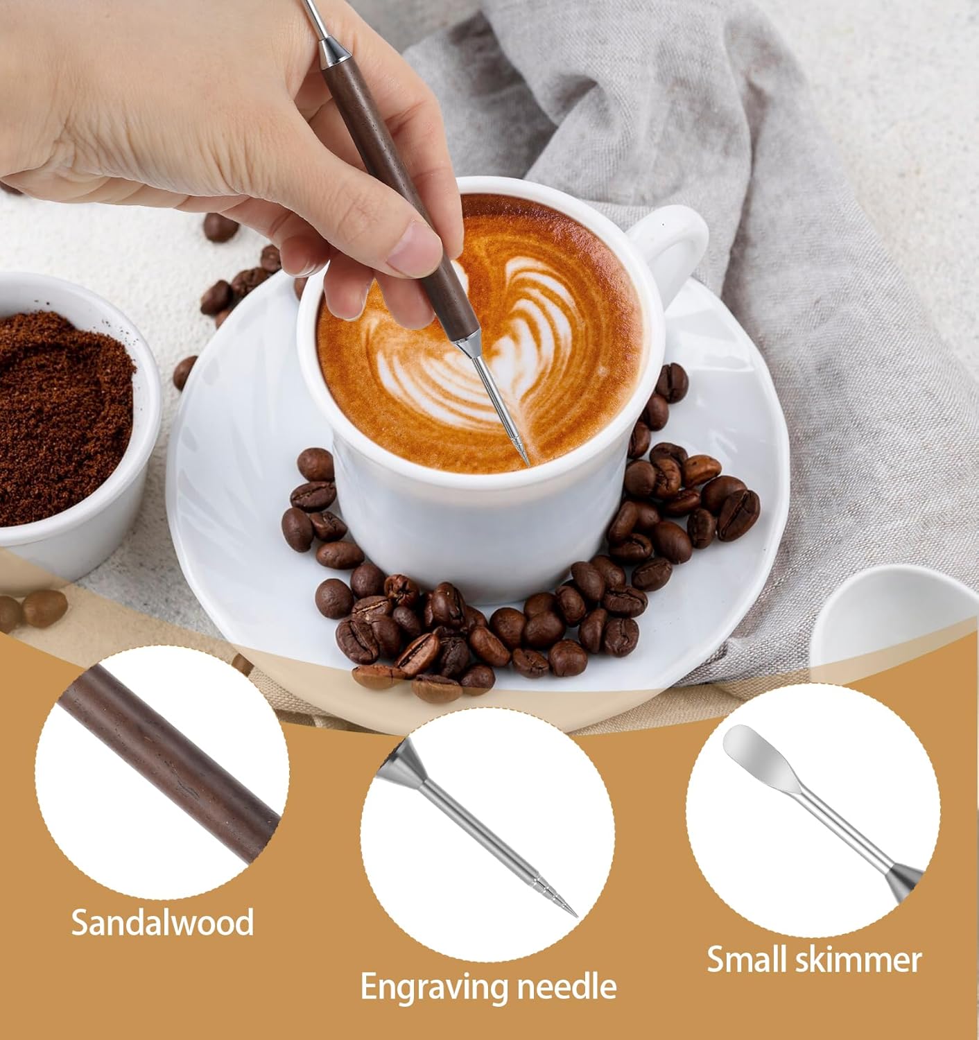 Latte Art Pens, 2-Pack Stainless Steel Latte Art Pen Barista Tools with Wooden Handle, Double-Ended Barista Accessories for Professional Coffee Drawing, Home & Cafe Use