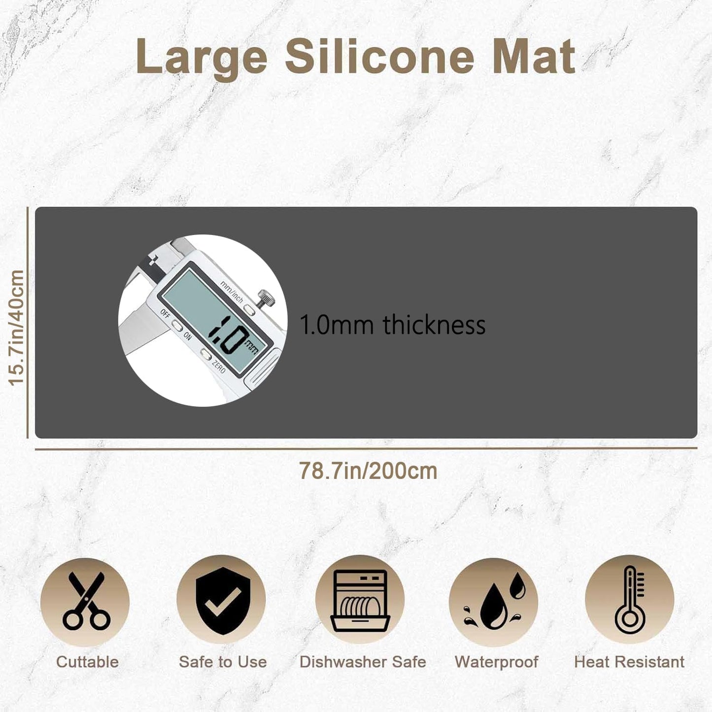 78.7" x 15.7" Large Silicone Mats for Kitchen Counter, Large Heat Resistant Countertop Protector Mat, Non-Slip Waterproof Craft Mat, Semitransparent