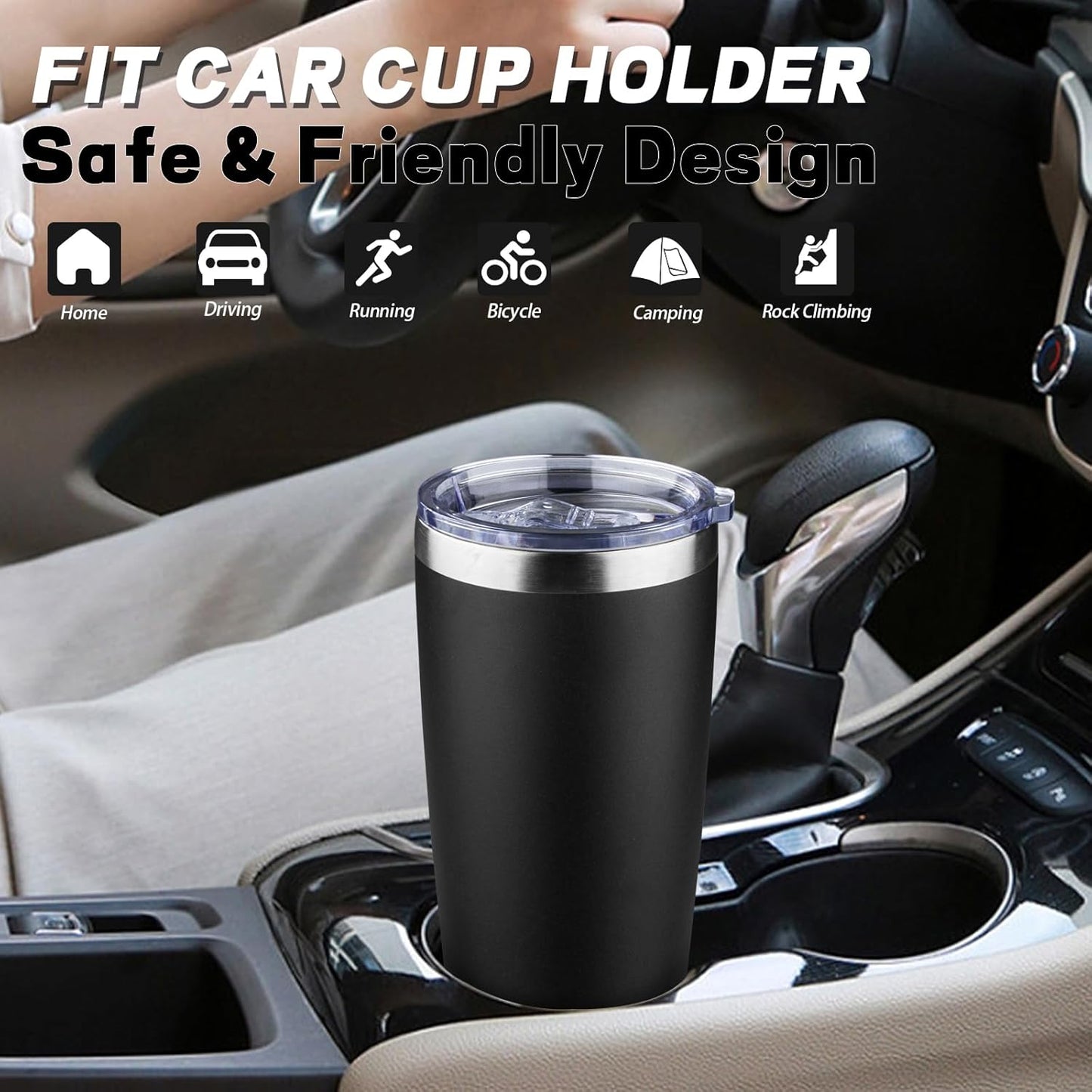 20 oz Tumbler with Lids and Straws, Stainless Steel Insulated Coffee Tumbler, Double Wall Vacuum Insulated Travel Mug Cup, Leakproof Thermal Coffee Cup for Hot and Cold Drinks (black)