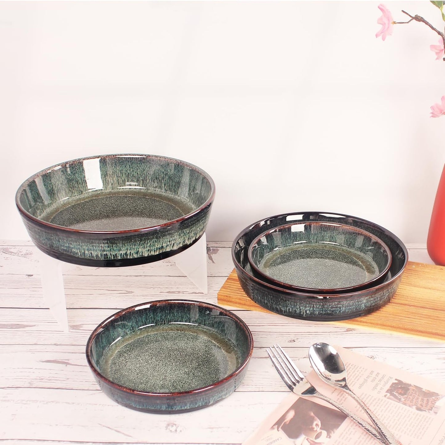 Ceramic Pie Pan Quiche Baking Dish Set of 2, Round 7.5 Inch Au Gratin Baking Dishes, 17 Ounces Non-Stick Tart Pan, Pie Plate for Apple, Oven, Dishwasher and Microwave Safe