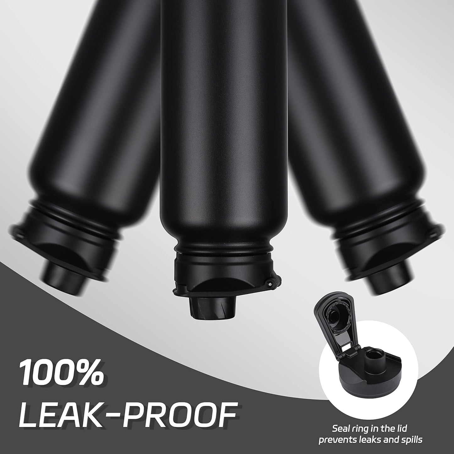 HASLE OUTFITTERS 40oz Stainless Steel Water Bottle, Vacuum Insulated Double Walled Leak Proof Sports Water Bottle with 2 Lids (Straw and Spout Lid) Thermo Mug Keep Cold and Hot(Black,1)