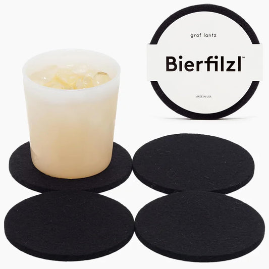 Graf Lantz - Bierfilzl Merino Wool Round Coasters Set of 4 - Black (4" Circles) - Absorbs 30% of Weight - German Wool - Heat Resistant, Sustainable, & Reusable - Home Decor & Coffee Table Decor