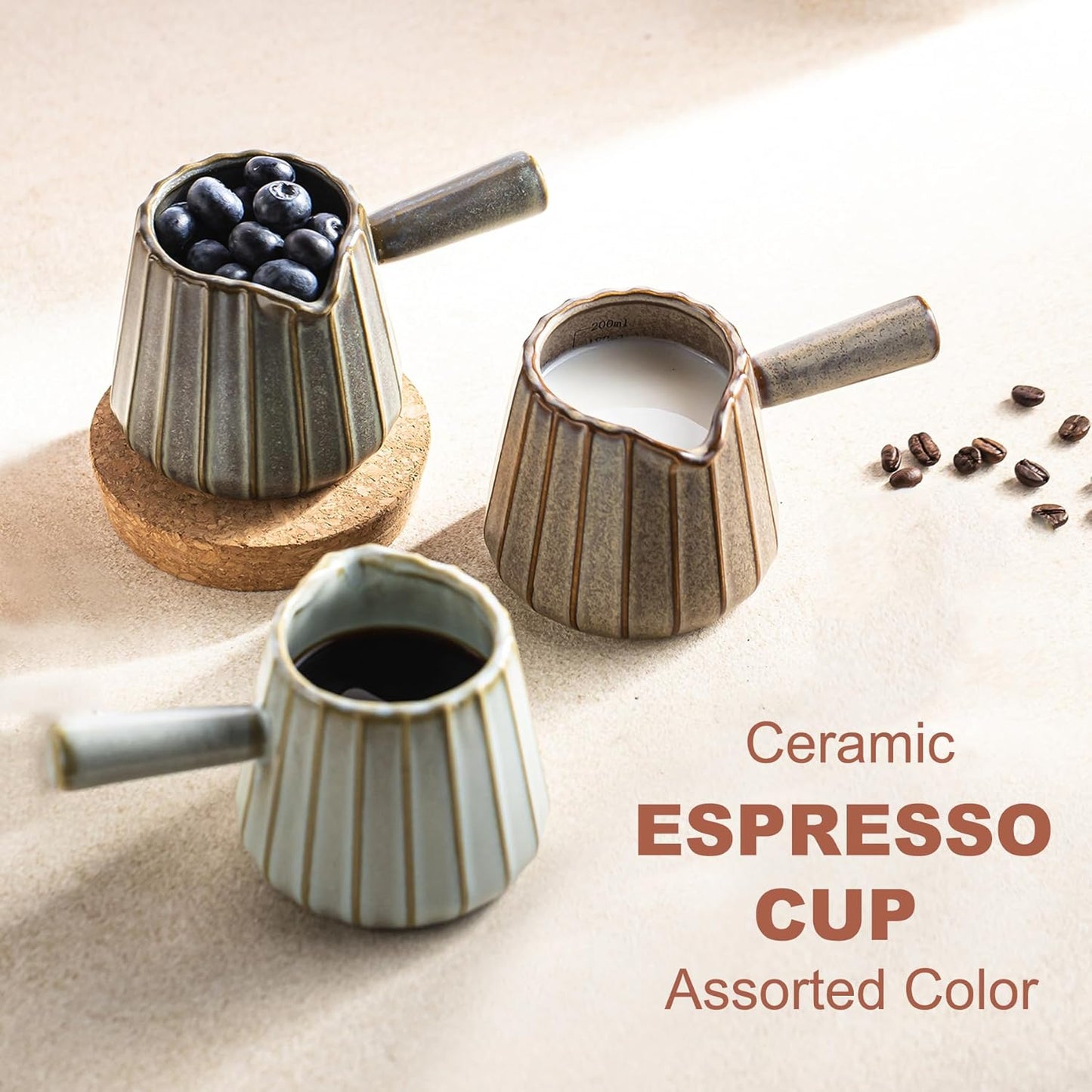 Espresso Cup, Ceramic Espresso Measuring Cup with Handle, Expresso Shots Cups with Spout, Espresso Accessories, 200ML/6 OZ, Dark Agate Red