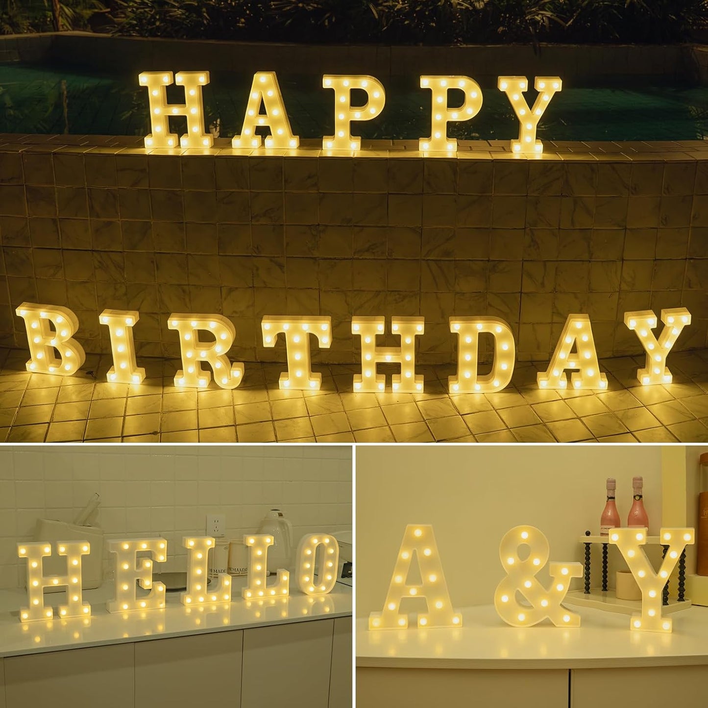 Foaky LED Letter Lights Sign Marquee Light Up Letters Sign for Night Light Wedding/Birthday Party Battery Powered Christmas Lamp Home Bar Decoration(O)