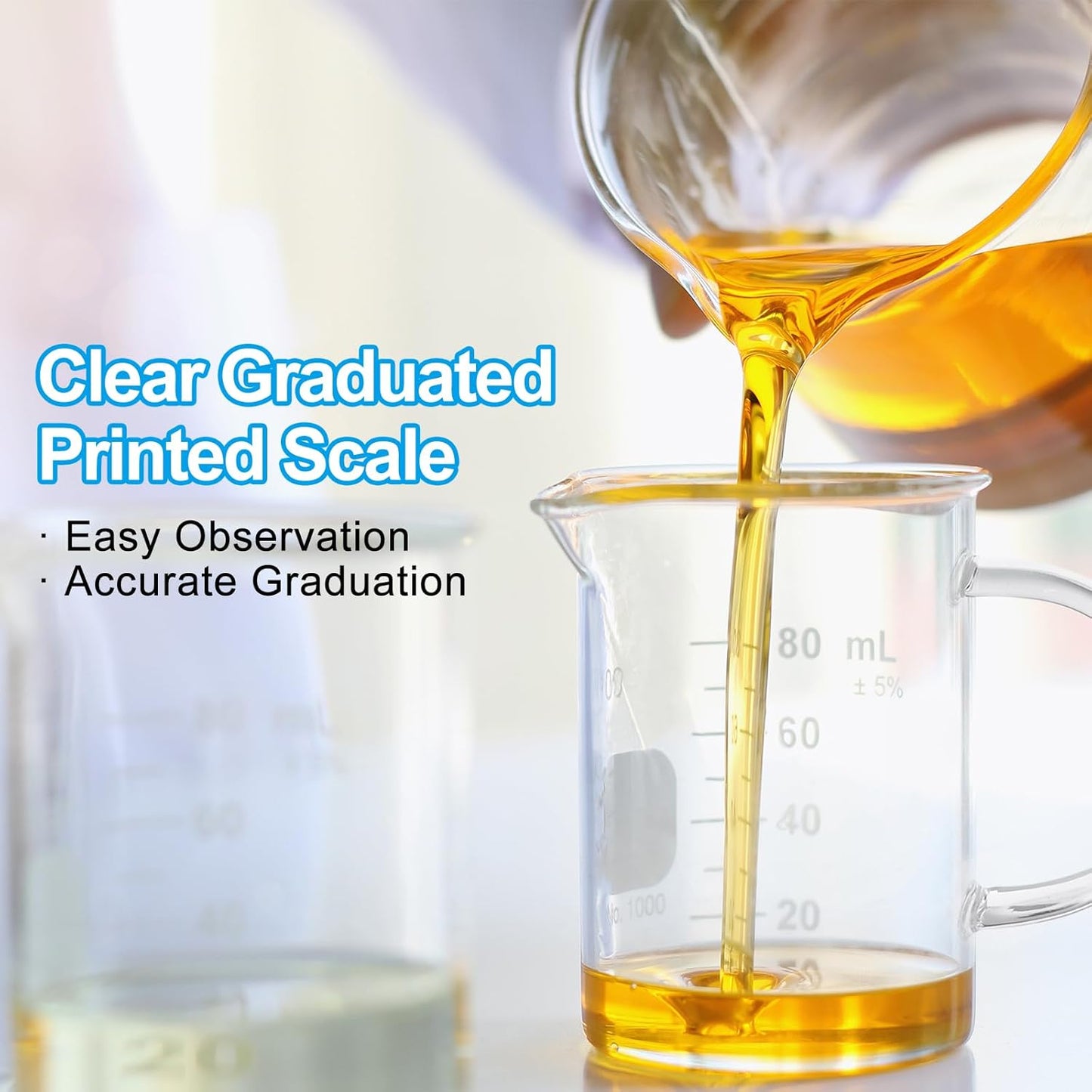 PATIKIL 350ml Glass Measuring Cup, 3.3 Borosilicate Glass Graduated Black Printed Scale Liquid Measure Cups Beaker with Wood Lid and V-Shaped Spout for Kitchen