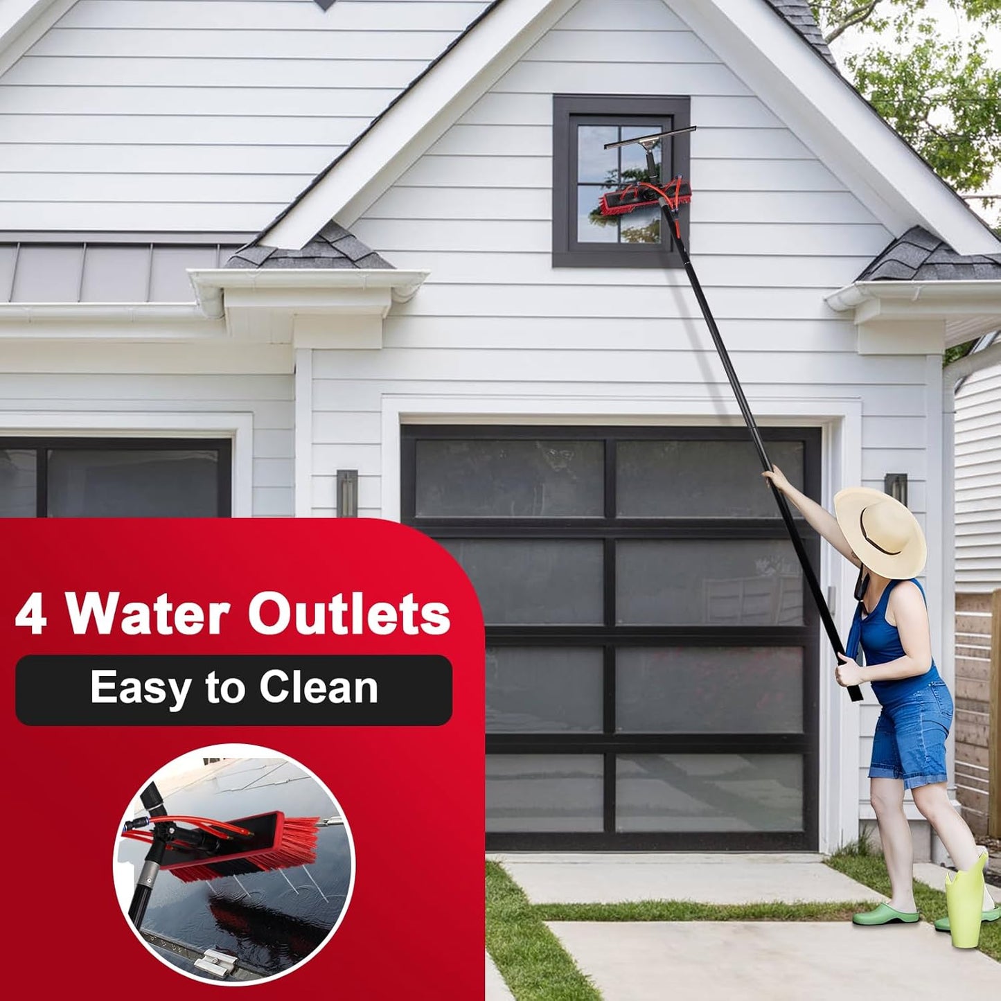 40ft Water Fed Pole Kit, Rotatable Solar Panel Cleaning Brush & Squeegee, 2 Dusting Brushes, Extendable Black Lightweight Pole for Roof Window