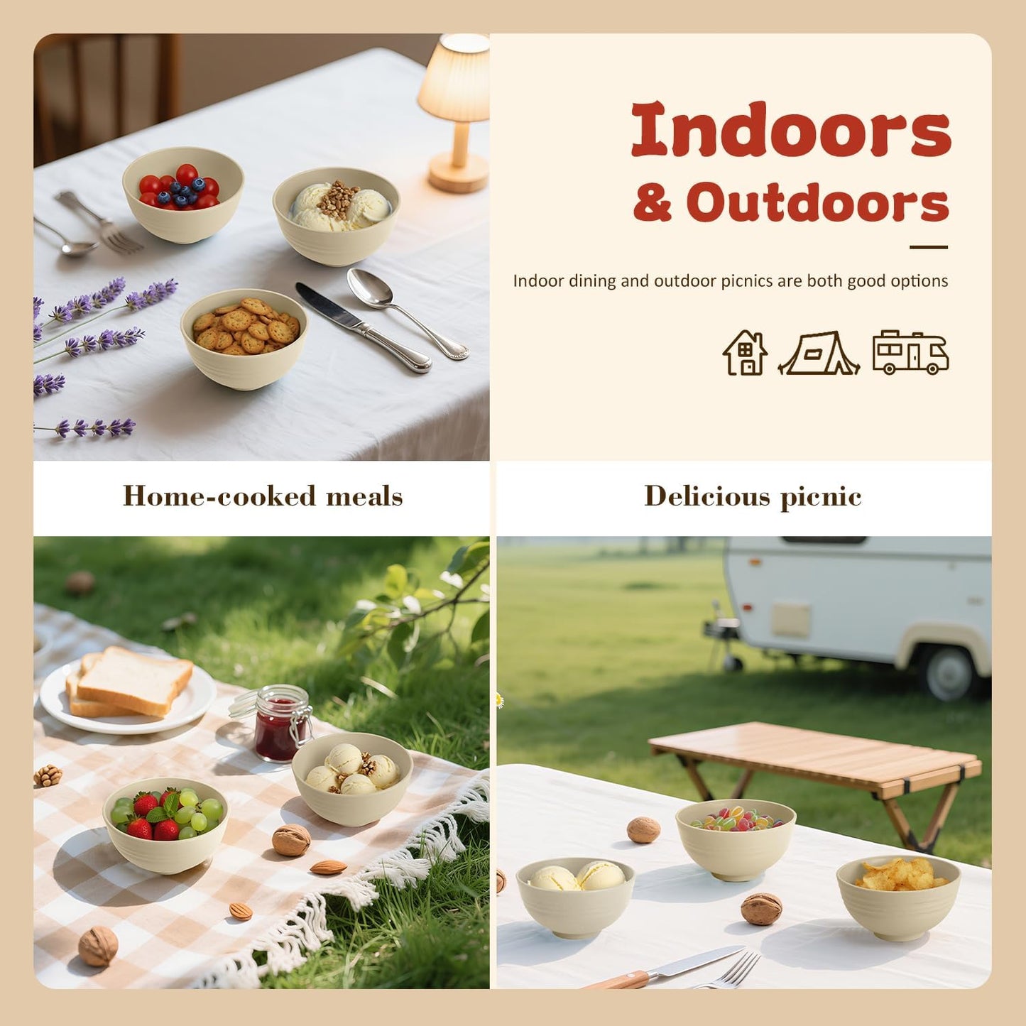 Small Wheat Straw Bowls Sets of 6,Dishwasher Safe and Microwave Safe Snack Bowls 10oz,Alternative Handy Plastic Bowls Reusable for Snack and Ice Cream.Beige Series