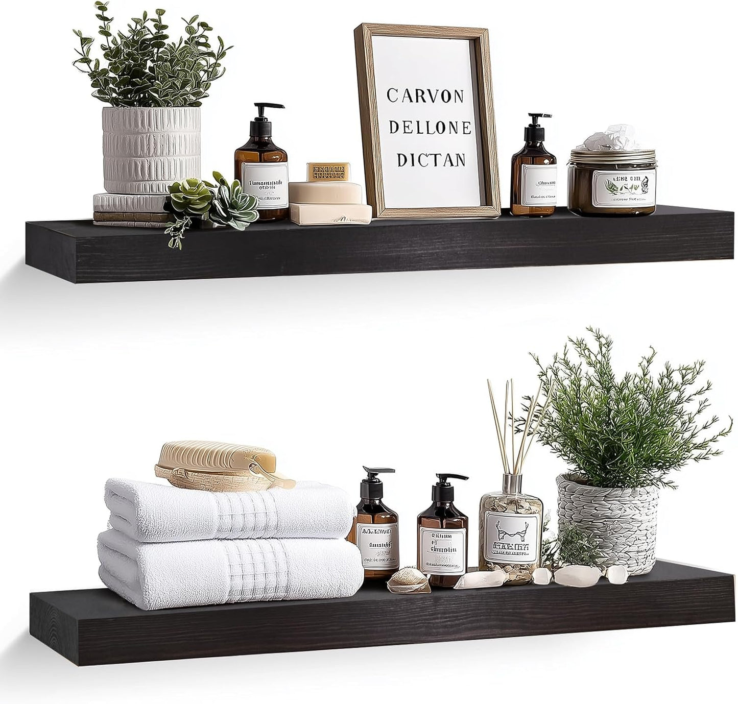 36x8x1.6 inch Floating Shelves Set of 2 – Solid Wood Rustic Black Wall Mounted Shelf for Kitchen, Bathroom, Living Room