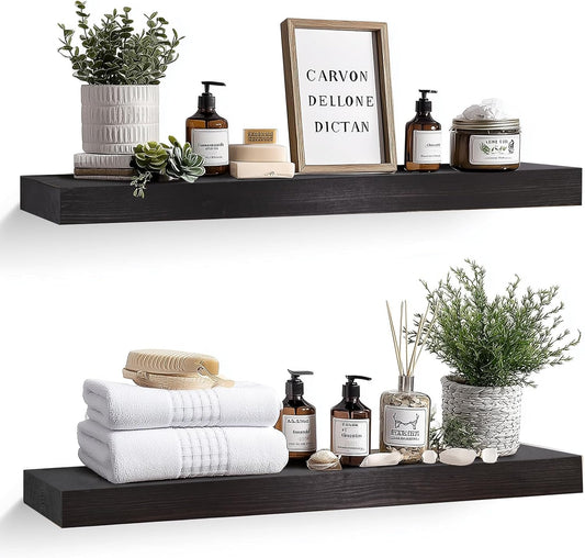 36x8x1.6 inch Floating Shelves Set of 2 – Solid Wood Rustic Black Wall Mounted Shelf for Kitchen, Bathroom, Living Room