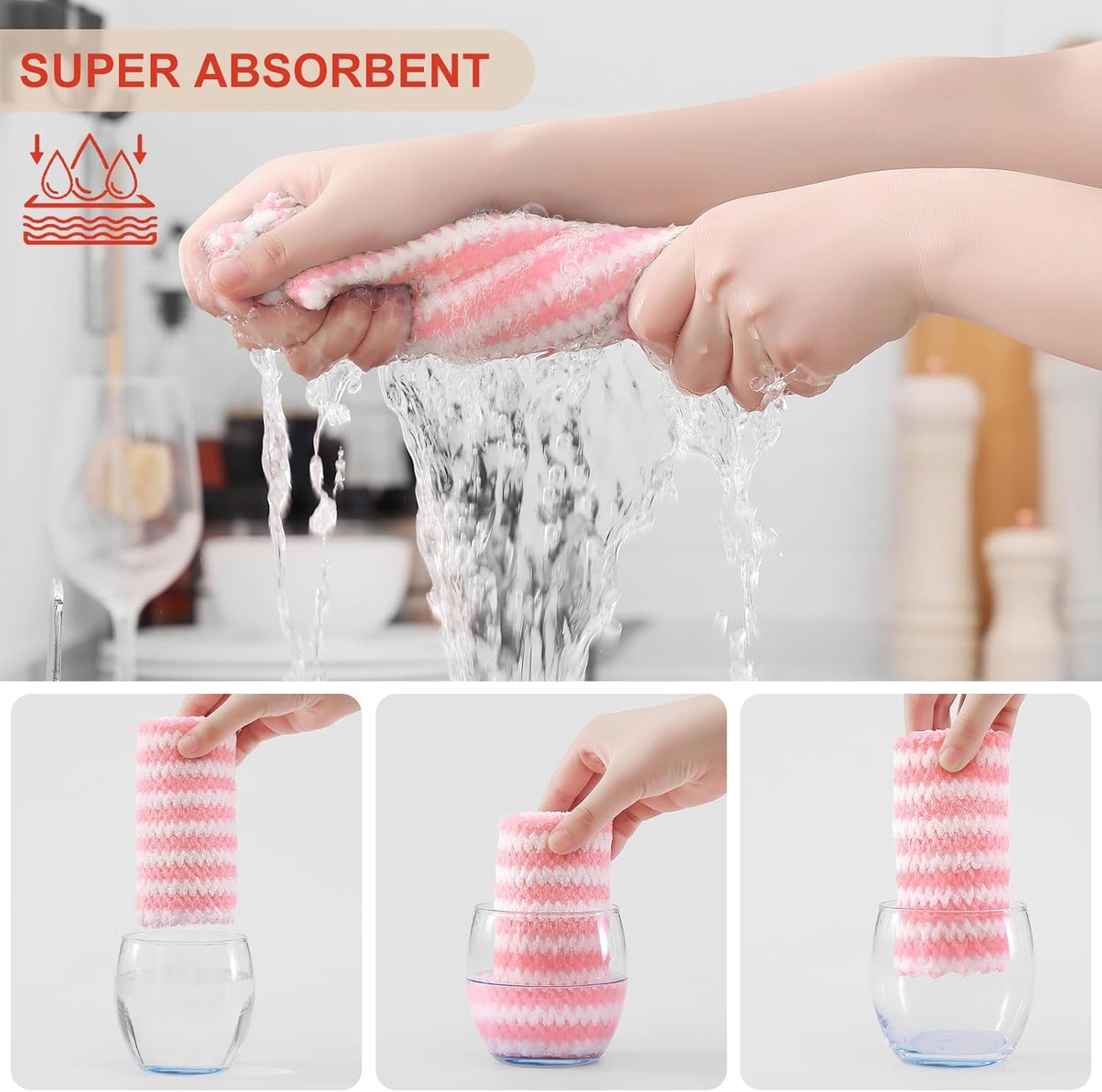 Homaxy 18 Pack Kitchen Dish Cloths, Ultra Soft and Absorbent Dish Towels, Reusable Fast Drying Microfiber Cleaning Cloth, Coral Velvet Wave Design No-lint, 10 x 10 inches, Blue/Pink/Grass Green