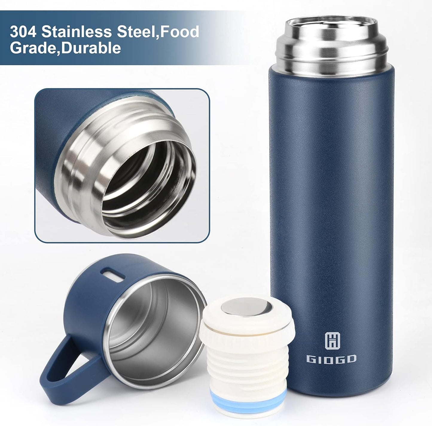 Stainless Steel Thermo 500ml/16.9oz Vacuum Insulated Bottle with Cup for Coffee Hot drink and Cold drink water flask.(Blue,Set)