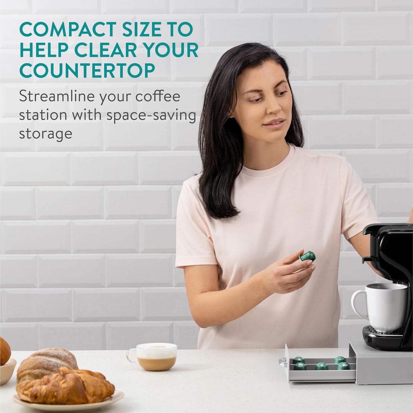 Navaris Coffee Pod Holder, Grey - Compact, Space Saving Coffee Capsule Storage Holders - Durable Espresso Organiser Station - Coffee Machine Drawer Ideal for Small Kitchens