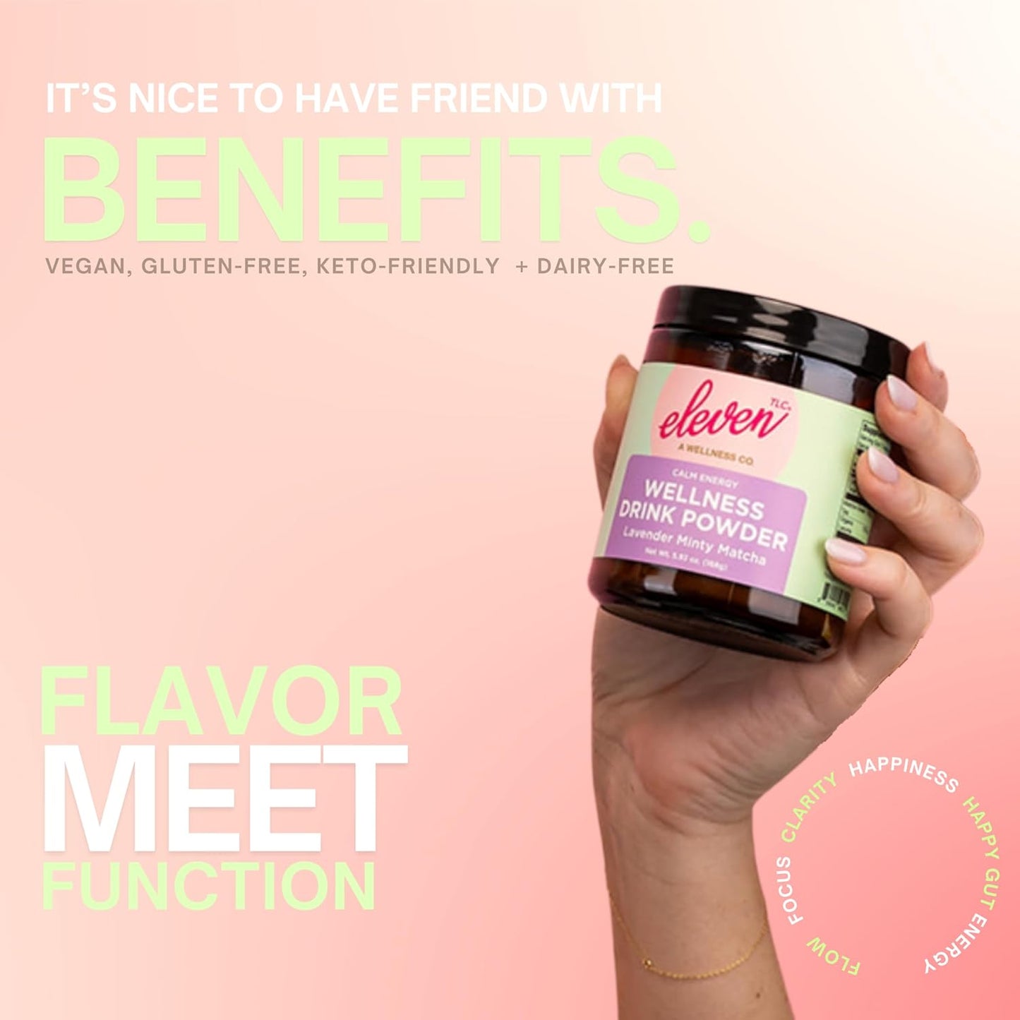 Eleven TLC Mint Matcha Powder with Lavender – Sugar-Free Japanese Green Tea for Lattes, Mocktails, Smoothies – Calm Energy, L'Theanine, Vegan, Low-Calorie, Barista-Approved Wellness Mix, Packaged Glass Jar