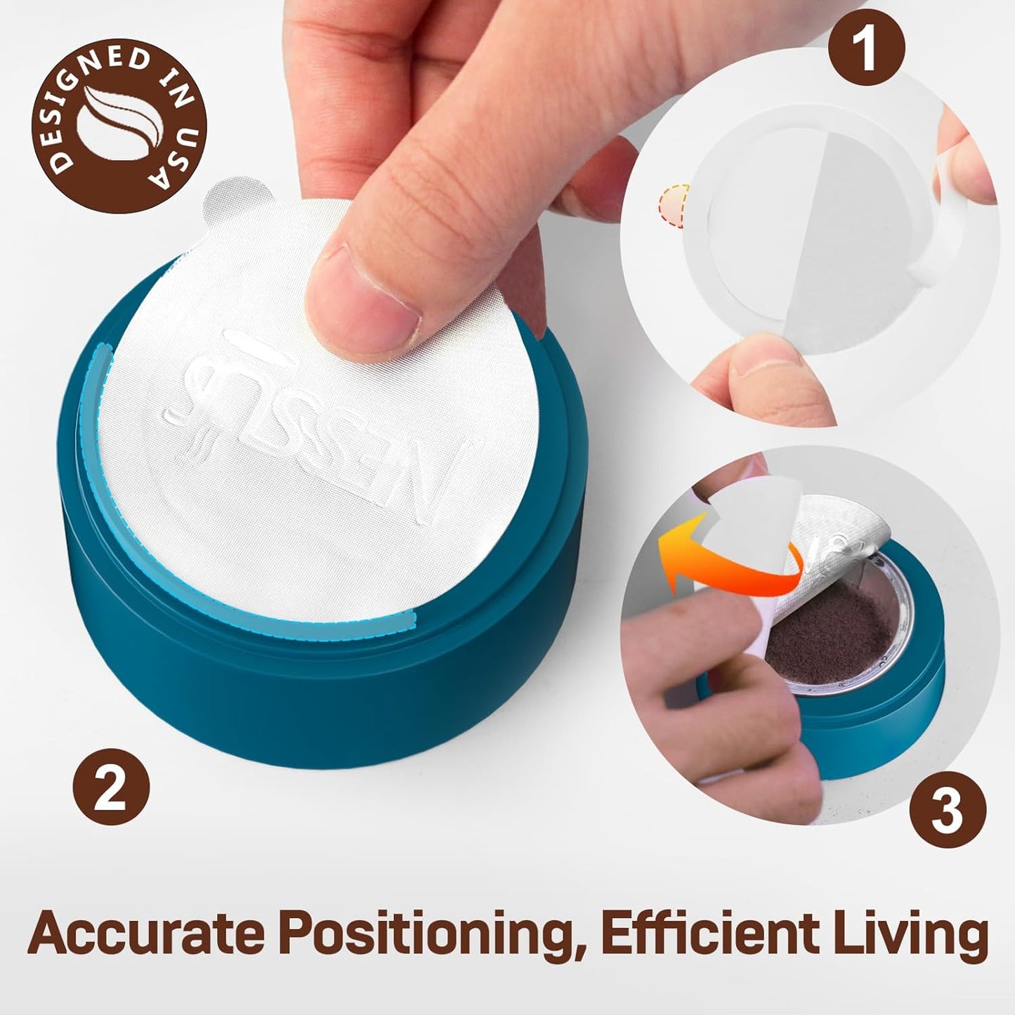 Nessus Reusable Vertuo Capsule Kit, [ALSeal EZ FIT] for Refillable Pods with 100 Pcs Aluminum Foil Seal Lids, Holder, Brush, for Refilling Vertuo Pods Reusable Vertuoline Pod(Blue)