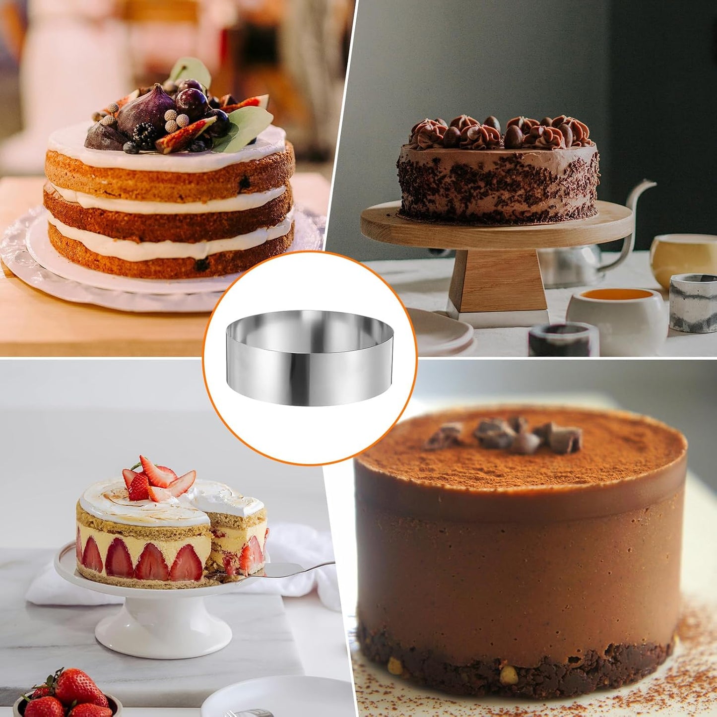 HARFINGTON Round Cake Ring 9 x 2.75 Inch Seamless Stainless Steel Pastry Mousse Dessert Ring Mirror Coating for Baking Cooking Making Tool