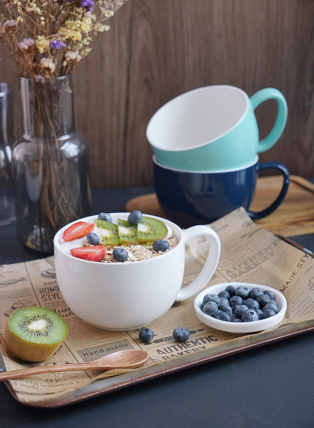 Sweese Porcelain 22oz Large Coffee Mugs Set of 4, Large Soup Mug with Handles Perfect for Coffee, Tea, Hot Chocolate, Microwave Safe, White