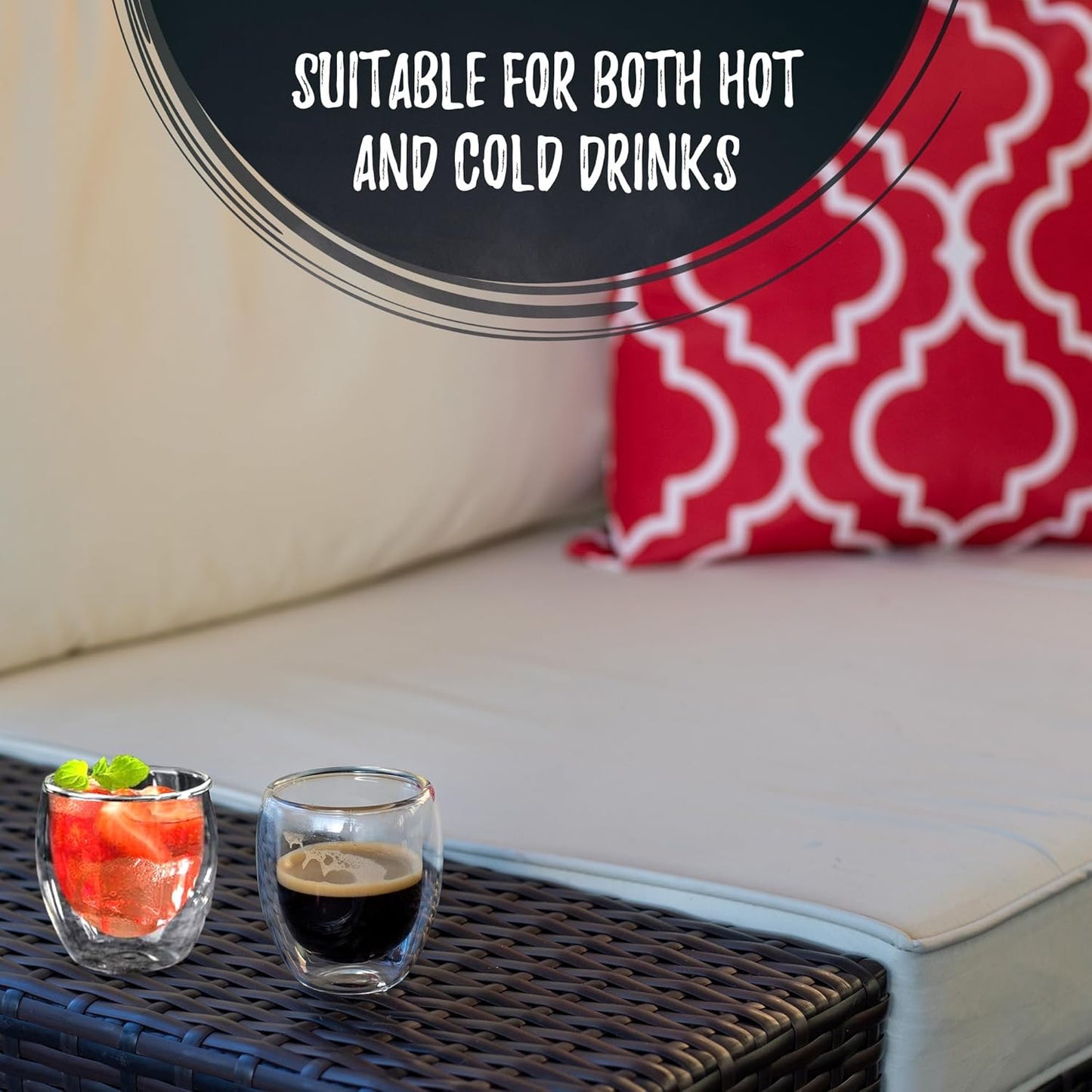 Bacimi® Double Wall Insulated Coffee Mugs (Set of 4 / 5oz) - Clear Borosilicate Cups - Thermal Drinking Cups for Espresso, Cappuccino, Latte, Tea, Hot Beverage, Wine - Microwave Safe