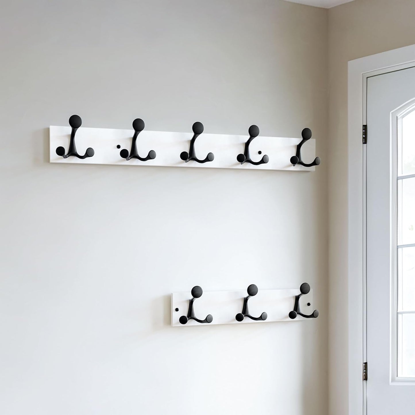 SKOLOO 30-Inch White Wood Coat Rack Wall Mount with 5 Triple Hooks - Ideal for Family Entrances, Classrooms, and Pet Supplies Storage - Perfect Coat Hooks for Wall