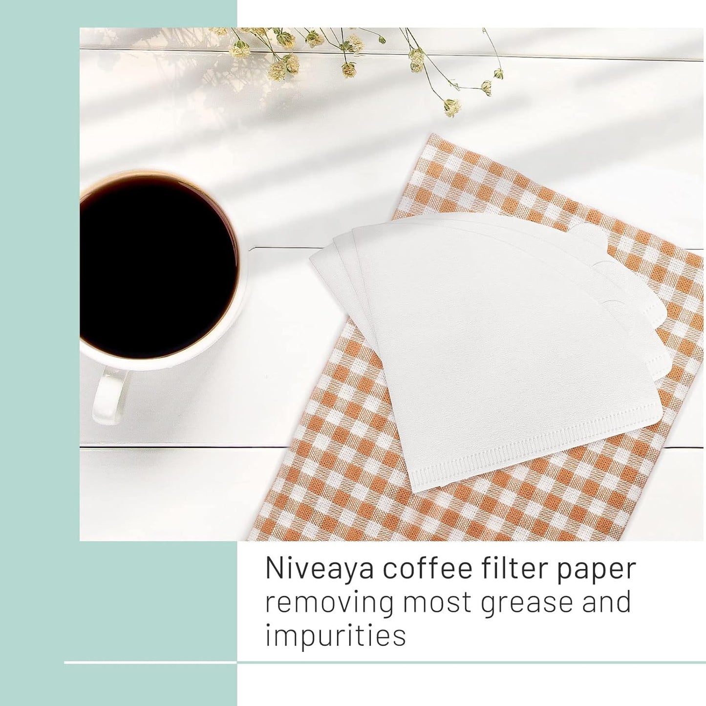 Niveaya 200 Count Coffee Filters - Size 02, Natural Paper Coffee Filter, No Blowout, Disposable for Pour Over and Drip Coffee Maker (2-4 Cup)