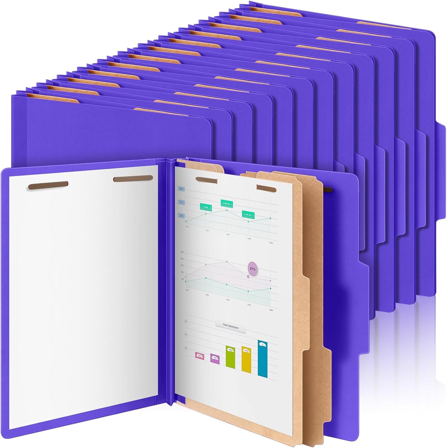 48 Pcs Classification Folders Letter Size, 2 Divider Pressboard File Folders with 3. 5 Inch Expansion, 2 Prongs Fastener, Heavy Duty Office File Organizers for Teachers, Medical (Purple)