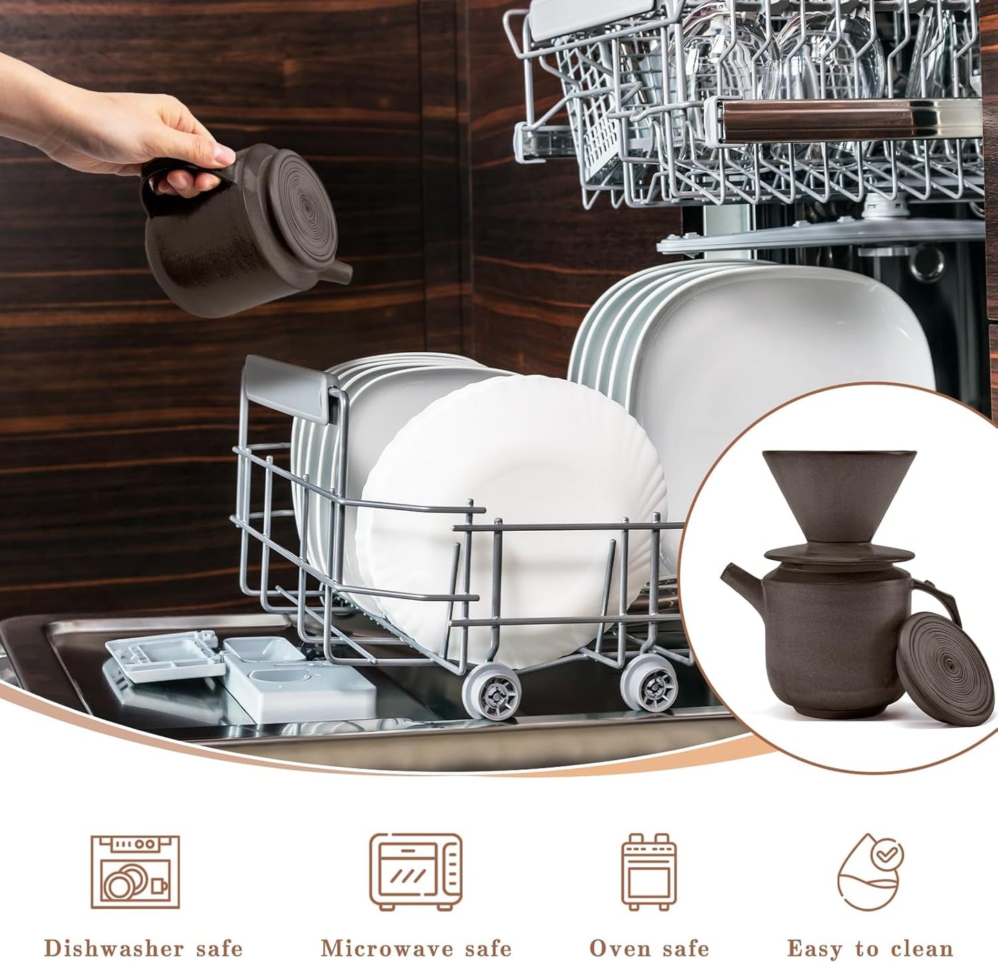 AZYM Pour Over Coffee Maker Set,with Lid and V60 Paper Coffee Fliters 20 Counts,High Heat Resistant Vintage Coffee Carafe Dripper Set for Home Café Restaurant Camping Hiking(Black)